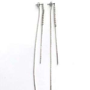 Dramatic Silver Rhinestone Chain Drop Statement Threader Dangle Earrings